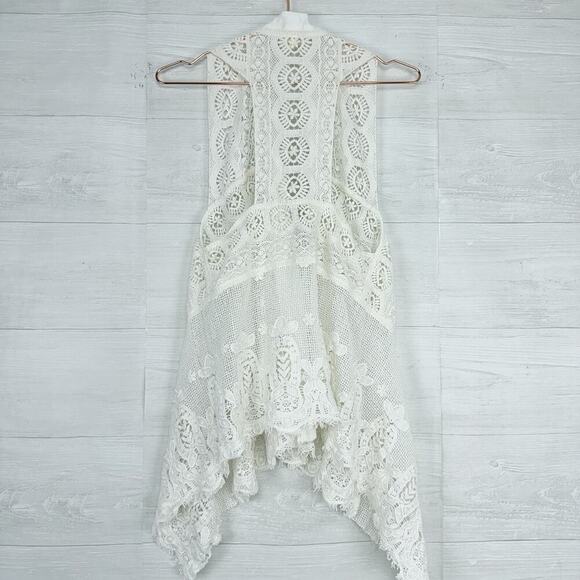Anthropologie Meadow Rue Crochet Draped Lace Vest XS/S Cottagecore Boho Coquette - Picture 6 of 13